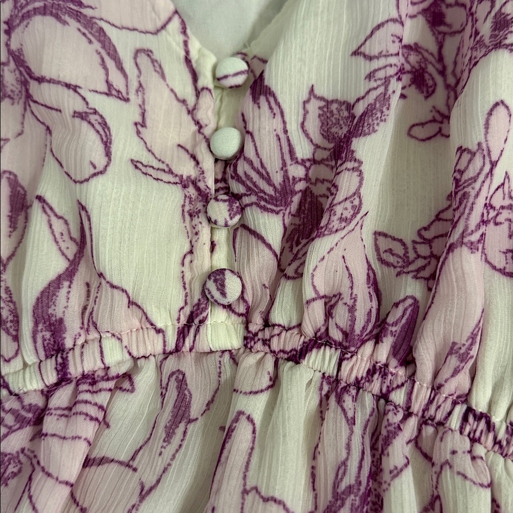 Floral V-Neck Mini Dress in Lavender and White - Picture 5 of 7